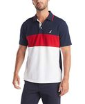 Nautica Men's Short Sleeve 100% Cotton Pique Color Block Polo Shirt, Navy, Large