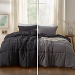 KASENTEX Down Alternative Comforter Set - All Season Ultra Soft Duvet Insert, Hypoallergenic, Reversible Design with Matching Shams - Machine Washable, Twin, Jet Black/Tornado