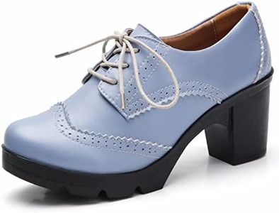 DADAWEN Women's Classic T-Strap Platform Mid-Heel Square Toe Oxfords Dress Shoes Grey US Size 10