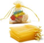 DMS RETAIL Drawstring Organza Bags, Wedding Party Favor Gift Pouch, Chocolate Mesh Candy Gift Jewelry Organza Bag, Sachet Bags Small Sheer Organza Pouches - Festival 9X12 CMS 30 PCS (GOLDEN)