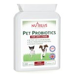 Probiotics For Dogs & Cats - 120 Tablets 2 Billion CFU - For Pets - with Prebiotics & Digestive Enzymes - Chicken Flavour - Gut Bacteria Health - Digestion Support