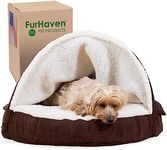 FurHaven Pet Dog Bed | Memory Foam Round Faux Sheepskin Snuggery Burrow Pet Bed for Dogs & Cats, Espresso, 26-Inch