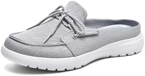 Buyrew Mules for Women Slip on Shoes Comfortable Knit Canvas Walking Flats with Arch Support Breathable Clogs House Slippers Grey 8.5
