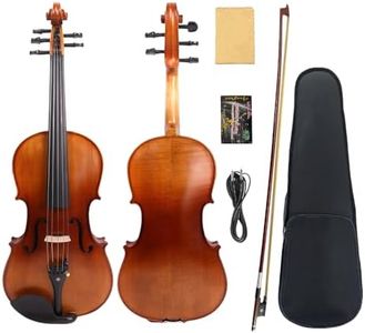 Vetimobato 16 Inch 5-String Electric Viola - FCGDA Tuning Electric Acoustic Viola for Students, Adults, Professional - Handmade Maple & Spruce Body with Ebony Fittings, Case, Bow (Brown)