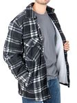 Hazy Blue Fur Lined Sherpa Check Lumberjack Mens Fleece Flannel Plaid Heavy Weight Work Full Zip Shirt Jacket - Black- XL