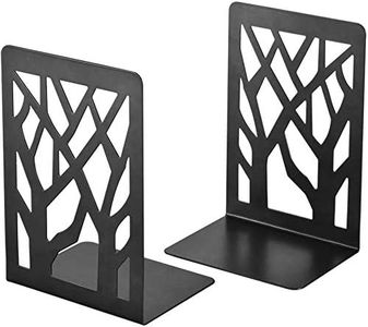 WeforU 2 Pcs Black Bookends, Metal Book Ends for Shelves, Book Shelf Holder, Book Holders,Book Stoppers for Office and School, Decorative Tree Unique Design(Black 1 Pair)