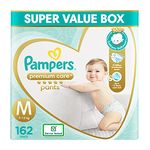 Pampers Premium Care Pants, Medium size baby diapers (M), 162 Count, Softest ever Pampers pants