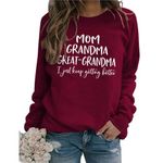 HHLLEOJK MOM Grandma Great-Grandma Sweatshirt, Grandma Pullover Top Women Casual Crew Neck Long Sleeve Graphic Sweatshirt Wine Red