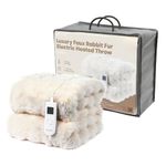 LIVIVO Faux Rabbit Fur Heated Throw - Electric Blanket in Cream, 160x130cm, 10 Heat Settings with Auto Shut Off, Overheat Protection, Soft & Cosy Plush, Machine Washable Winter Blanket