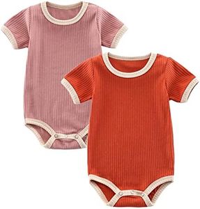 Jimonda Baby Bodysuit, Baby Girls Boys Onesie,Gender Neutral Baby Clothes,Long Sleeve, Organic Cotton,Pack of 2 (Pink&Orange, 12-18 Months)