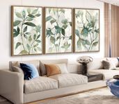 Large Framed Wall Art - Natural Float Framed Rustic Green Flowers Leaves Pictures Paintings White Grey Canvas Artwork Decor for Bedroom Living Room Kitchen Home Office Decoration 180 X 90 CM Set of 3