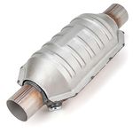 FOMIUZY 2.25 Inch 2.25" Inlet/Outlet Catalytic Converter Universal High Flow Front Cat Convertor Direct-Fit with O2 Port & Heat Shield(EPA Compliant)