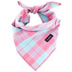 Gofshy Spring Dog Bandana Small-Dog Scarf Vibrant Color Pink Green Plaid Printing Adjustable Bib Handkerchief Accessories for Small Dogs Cats (S)