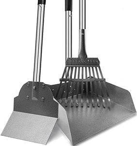 Dog Pooper Scooper for Large Dogs, 3 Pack Adjustable Long Handle Metal Tray, Rake and Spade Poop Scoop with Bin for Pet Waste Removal, No Bending Clean Up for Medium and Large Dogs