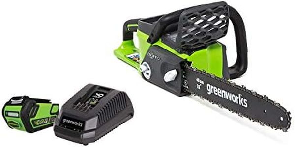 Greenworks 40V 16-Inch Brushless Cordless Chainsaw | Powerful Electric Handheld Chainsaw | Auto Oiler for Yard Tree Felling, Firewood Cutting Logging Pruning, 4.0 AH Battery & Charger Included