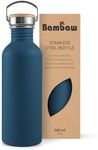 Bambaw Small Metal Water Bottle 16 oz, Navy Blue Water Bottle Dishwasher Safe, Non-insulated Single Wall Stainless Steel Bottle, Small Water Bottle Reusable, Water Bottle no Straw – Aegean Blue