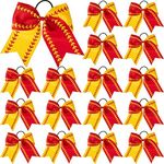 16 Pcs Softball Hair Bows 6.5 Inch Softball Cheer Bows Elastic Softball Hair Accessories Baseball Hair Bow Softball Hair Ties Ponytail Holder Softball Headband for Girls Teen Cheerleading (Red Yellow)