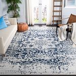 Safavieh Madison Collection X-Large Area Rug - 12' x 15', Cream & Navy, Snowflake Medallion Distressed Design, Non-Shedding & Easy Care, Ideal for High Traffic Areas in Living Room, Bedroom (MAD603D)