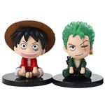 Blue Aura One Piece Monkey D Luffy & Zoro Action Figure Height-7.5CM Anime Figurine Multicolour PVC Collectible for Fans (Zoro Luffy Small Smile)