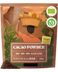 NaturaleBio Organic Cacao Powder 1kg. Unsweetened, Natural and Pure. Produced from Raw Cacao Beans of The Theobroma Plant. Source of Magnesium, Manganese and Phosphorus. Tested for Heavy Metals