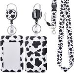 Will Well ID Badge Holder with Retractable Lanyard, Retractable Badge Reel Nylon Lanyard & Vertical ID Card Holder with 1 Card Slot Key Chain for Men & Women - Cow Print