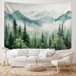 DUOQYA Misty Forest Tapestry for Bedroom Nature Green Scenery Wall Hanging Tapestry Aesthetic Mountain Tree Landscape Tapestries Large Wall Decor for Living Room Dorm Backdrop