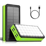 Portable Solar Charger 30000mAh, Solar Power Bank with 4 Outputs & Dual Inputs 32 LEDs Flashlight, Waterproof Charger Fast Charging Battery Pack for Smartphones Tablets Outdoors