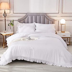 Andency White King Size Comforter Set, 3 Pieces Solid Farmhouse Shabby Chic Bedding Comforters & Sets, All Season Western Rustic Soft Down Alternative Bed Set for Adult Men Women