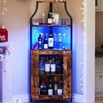 GarveeHome Christmas Corner Bar Cabinet with LED Lights, Industrial Liquor Cabinet with Adjustable Shelf, 5-Tier Industrial Wine Cabinet with Glass Holder, Home Bar Cabinet, Coffee Bar Cabinet