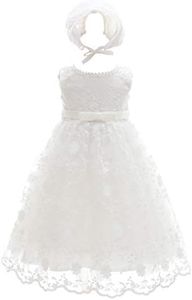 Baby Girls Floral Embroidered Overlay Sleeveless Christening Baptism Tulle Dress - Ivory - 3M / 0-3Months