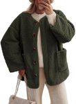 PRETTYGARDEN Women's Warm Winter Coats Casual Long Sleeve Button up Fuzzy Sherpa Fleece Jackets Outerwear (Army Green,Large)