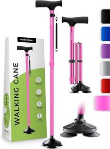 HONEYBULL Walking Stick for Men & Women - Foldable, Adjustable, Collapsible, Free Standing Cane, Pivot Tip, Heavy Duty, with Travel Bag | Walking Cane, Folding Canes for Seniors & Adults (Pink)