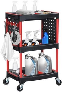 YITAHOME Auto Detailing Cart with Wheels, 3 Tier Rolling Detail Cart with 2 Side Hanging Plate & Hooks, Car Wash Organizer Cart for Detailers Garage, Workshop, Repair Shop, Storage Tool