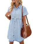 Lookbook Store Plus Size Denim Dress for Women 2024 Jean Dress Short Sleeve Denim Shirt Dress for Casual Summer Babydoll Dress Above Knee Roadknight Blue Size XXL Babydoll Jean Dress Size 20 22