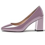 MODENCOCO Women's Thick Square Toe Patent Slip On Solid Block High Heel Pumps Shoes 3 Inch, Dusty Lavender, 11