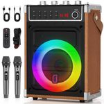 JYX Karaoke Machine with 2 UHF Wireless Microphones, Bluetooth Speaker with Bass/Treble/Echo Adjustment & LED Light, Support TWS, AUX In, FM, REC, Supply for Party/Adults/Kids