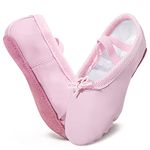 Monbessi Ballet Shoes for Girls Soft Leather Ballet Slippers Full Sole Dance Shoes for Kids Toddler Adult Pink