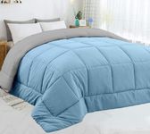 Bright Décor All Season 150 GSM - Double-Reversible Bed Comforter/Quilt/Blanket/Rajai - Down Alternative Quilted Duvet Insert with Corner Ties - Winter Warm - Machine Washable_Blue and Grey