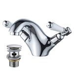 Dual Lever Basin Mixer taps with pop up Waste,Luckyhome Bathroom Sink Mixer taps Chrome hot and Cold Faucet Solid Brass Valve Body