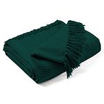 EHC Waffle Cotton Woven Large Sofa Throw 2 Seater Chair/Sofa/Bed 178 x 254cm, Dark Green