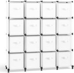 SONGMICS Cube Storage Organizer with Storage Boxes, Set of 16-Cube Organizer, 16 Collapsible Non-Woven Fabric Bins, Customizable, Space-Saving, Bedroom, Cloud White ULPC162W01