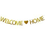 JNCH Welcome Home Banner - 3 Meter Gold Glitter Welcome Home Bunting New Home Banner for Family Party Decorations Welcome Home Decoration - Glitter Gold