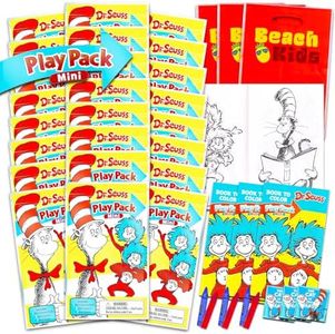 Dr. Seuss Birthday Party Favors for Kids - Bundle of 24 Dr. Seuss Activity Packs for with Mini Coloring Book Stickers | Cat in the Hat Party Supplies