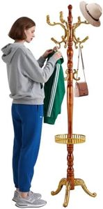 VEGNIC Coat Racks Freestanding, Natural Wood Coat Stands with 14 Hooks, 73" Heavy Duty Adjustable Height Vintage Hall Tree for Entryway, Bedroom, Office, Easy Assembly (Begonia Tray)