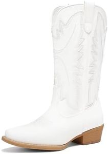 DREAM PAIRS Cowboy Cowgirl Boots for Women,White,8