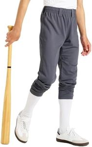 DEVOROPA 2T/3T/4T/5T to Big Kids Youth Boys Baseball Pants Girls Softball Pants Fast Pitch Tee Ball Practice Pants Pockets Dark Grey 14-15Years