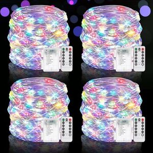 SFNDOU 4 Pack Fairy Lights Battery Operated with Remote, 33FT 100LED Waterproof Twinkle String Lights with Timer & 8 Modes,for Indoor Outdoor Patio Garden Wedding Party Christmas Decor-Multicolor