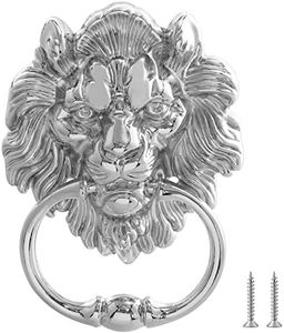 MOLIGOU Lion Head Door Knocker, 6 Inch Front Door Knocker, Lion Door Ring Pull Handle (Silver)