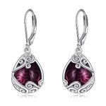 Amethyst Drop Earrings Sterling Silver Filigree Teardrop Dangle Earrings Jewellery Gifts for Women Girls Mother Daughter (H-Amethyst)