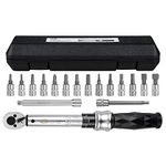 CXWXC ¼-Inch Bicycle Torque Wrench Set, 1-25 Nm Torque - Tool Repair Kit for Road Bikes and Mountain Bikes - with 15 Hexagon Socket Torx and Phillips Sockets, HW5 Extension and Storage Box (Black)